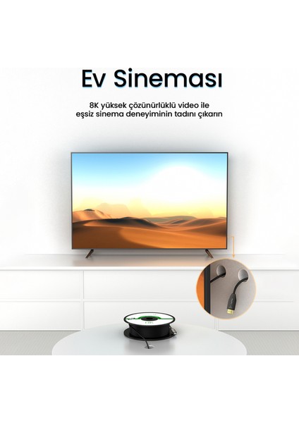 8K/60Hz 4K/120Hz 48Gbps HDR ARC HDCP Fiber Optik HDMI 2.1 Kablo 50 Metre