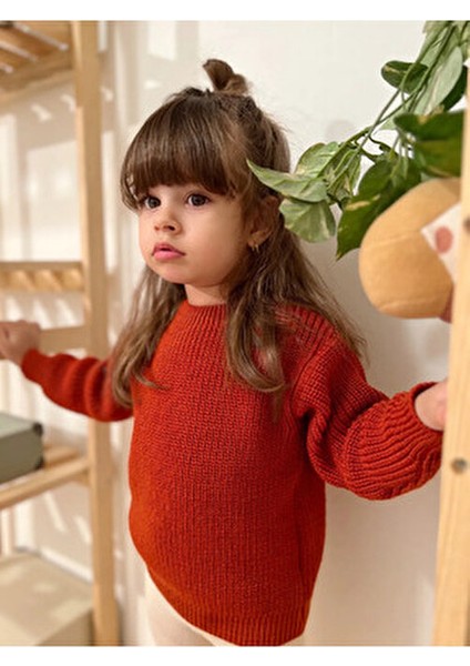 Unisex Bisiklet Yaka Triko Kazak Rahat Kullanım İçin 6 Ay-5 Yaş Kırmızı fiyatları