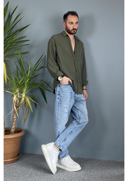 %100 Pamuk Oversize Uzun Kollu Keten Gömlek modelleri