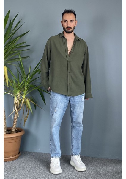 %100 Pamuk Oversize Uzun Kollu Keten Gömlek fırsatları