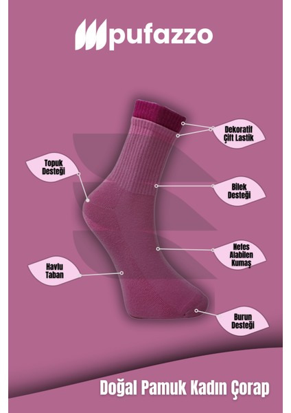 Kadın Spor Çorap 3'lü Set – Çift Lastik | Doğal Pamuk | Havlu Taban | Dikişsiz Çorap fırsatları