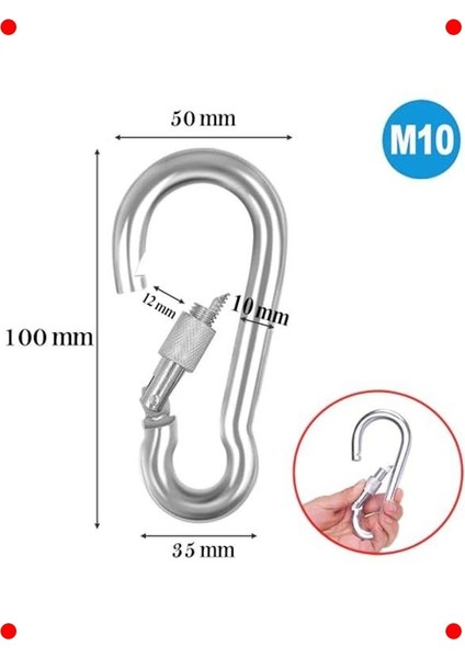Paslanmaz Çelik Karabina Kilit 10MM - 5 Adet fiyatları
