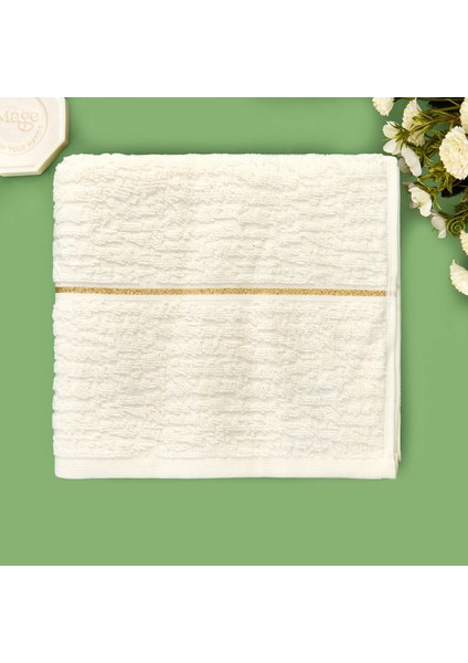Soft Golden Star Line Yüz Havlusu - Ekru - 50X90 cm