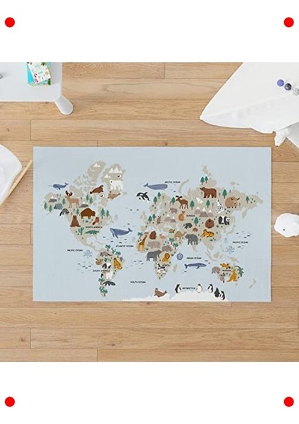 Hayvanlar Atlası Tasarımlı Çocuk Oyun Matı - Bebek Halısı
