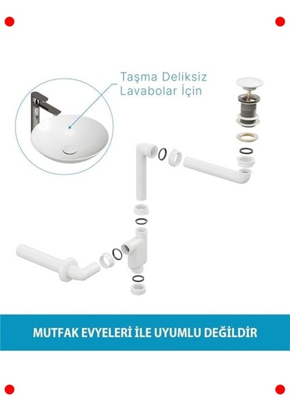 Yer Tasarruflu Pop-Up Lavabo Sifonu (Taşmasız) fırsatları