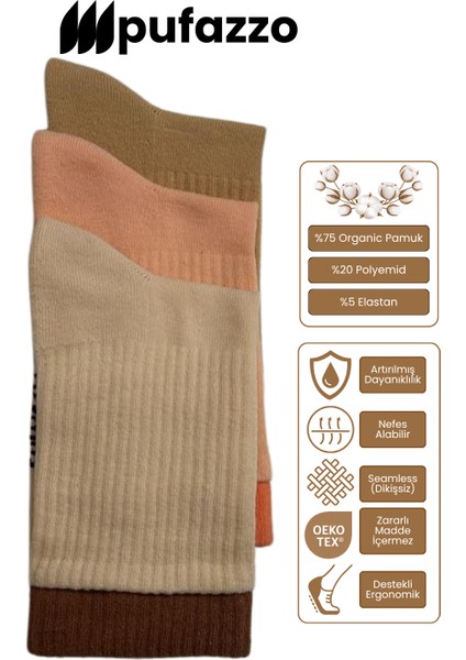 Kadın Spor Çorap 3'lü Set – Çift Lastik | Doğal Pamuk | Havlu Taban | Dikişsiz Çorap