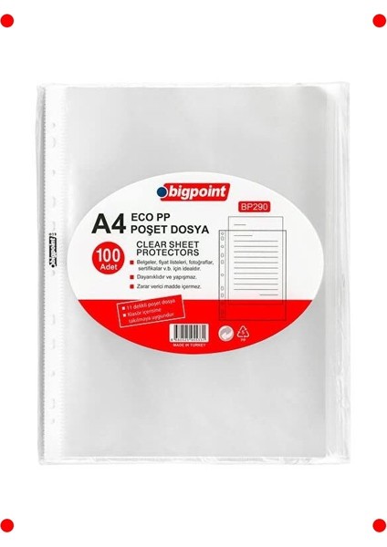 Eco Şeffaf Dosya 100'LÜ Paket - A4 Klasör Uyumlu