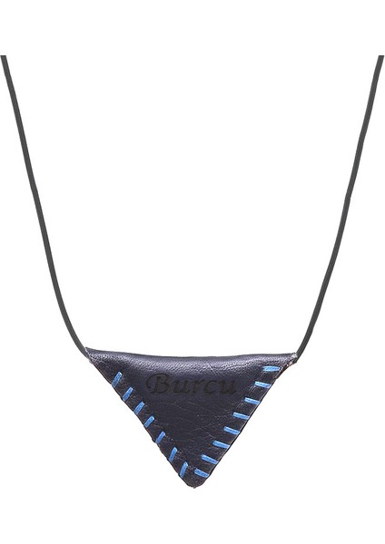 Siyah Ip Zincirli Isme Özel Yazılı Lacivert Gerçek Deriden El Yapımı Kadın Cevşen Kolye