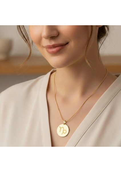 316L Çelik Oğlak Burcu Kadın Kolye – Lazer Işlemeli – Altın Kaplama