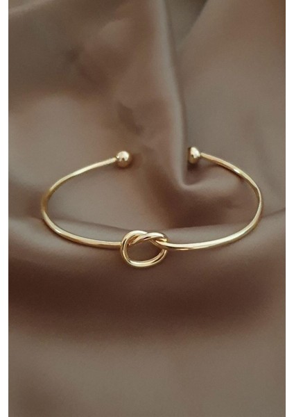 Altın Renk Kadın Altın Düğüm Detay Ayarlanabilir Kelepçe Bileklik
