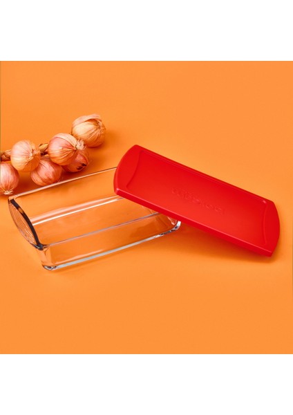 Kapaklı Dikdörtgen Borcam - Şeffaf / Kırmızı - 1320 ml fiyatları