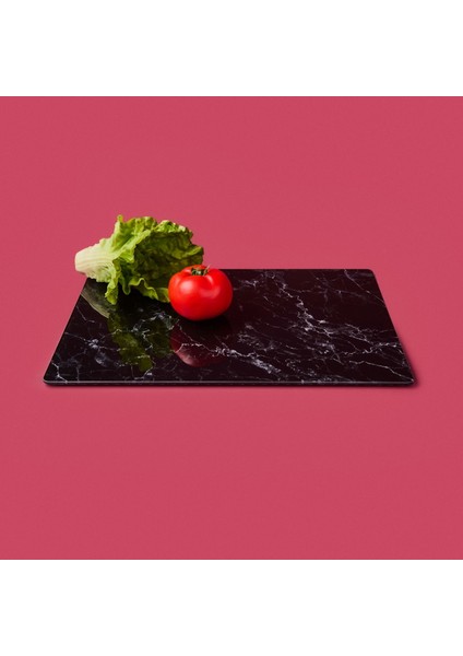 Mermer Desenli Cam Kesme Tahtası - Siyah - 30X40 cm fiyatları