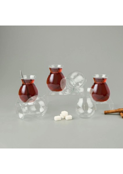 Borosilikat Cam Düz 6'lı Çay Bardağı - Şeffaf