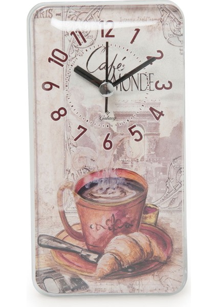 Kahve Fincanlı Dikdörtgen Saat - Renkli - 17X9 cm