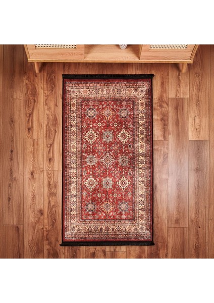 Soft Line Afgan Desenli Halı - Kırmızı - 80X150 cm