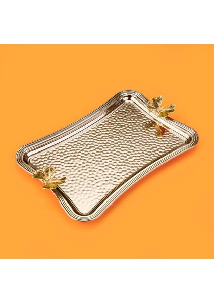 Kelebekli Sunum Tepsisi - Gümüş - 25X15 cm