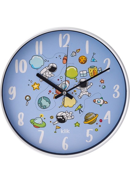 Slim Uzay Çocuk Odası Saati - Mavi - 30 cm
