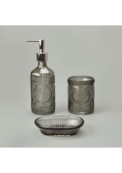 Bath 3'lü Cam Banyo Sıvı Sabunluk Seti - Antrasit
