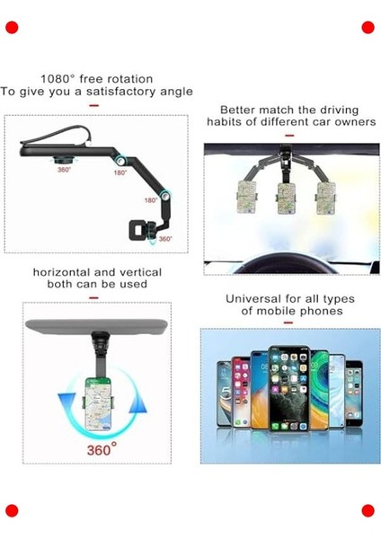 Araç Güneşliği & Dikiz Aynası Telefon Tutucu | 360° Döner modelleri