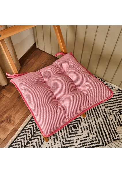 Soft Earthy Hues Ince Çizgili Sandalye Minderi - Ekru / Kırmızı - 43X43 cm fiyatları