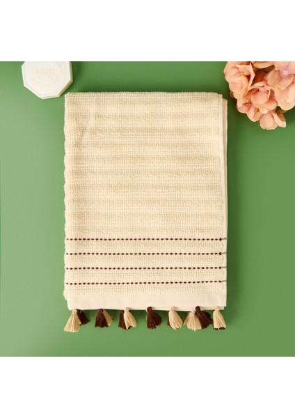 Soft Püsküllü Yüz Havlusu - Bej - 50X90 cm