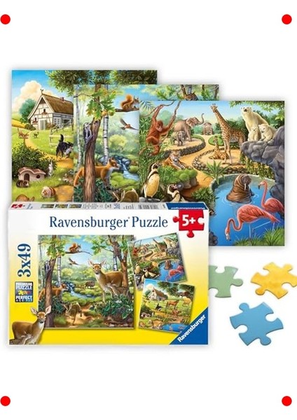 Dağ Hayvanları Çocuk Yapbozu Seti (3X49 Parça)