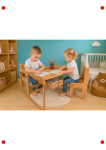 Çekmeceli Çocuk Ahşap Aktivite Masası ve Sandalye Takımı