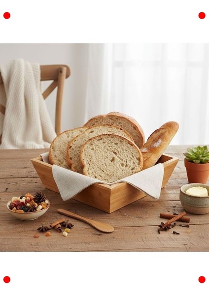 Lüks Bambu Kare Ekmek & Meyve Sepeti (20 Cm)