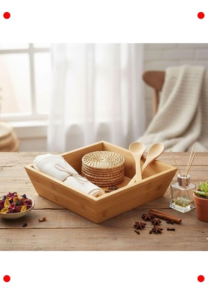 Lüks Bambu Kare Ekmek & Meyve Sepeti (20 Cm) modelleri