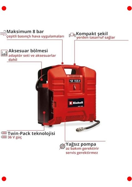 Akülü Çanta Tipi Kompresör (36V, 8 Bar, Yağsız) - Adaptörlü modelleri