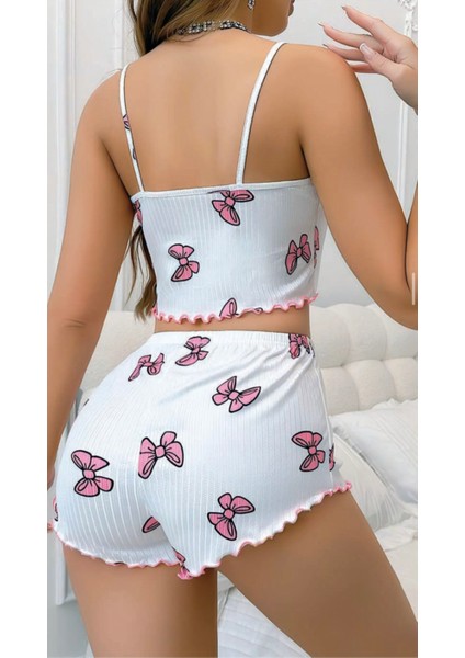 Kurdele Desenli Beyaz Şortlu Mini Pijama Takımı fiyatları