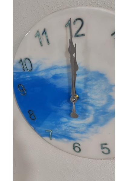 Epoksi Duvar Saati Çap 33 cm Ultra Sessiz Mavi Beyaz Huzur Tasarım Dekoratif Epoksi Saat fırsatları