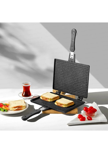 Alüminyum Döküm Lüks Büyük Tost Tavası - Siyah