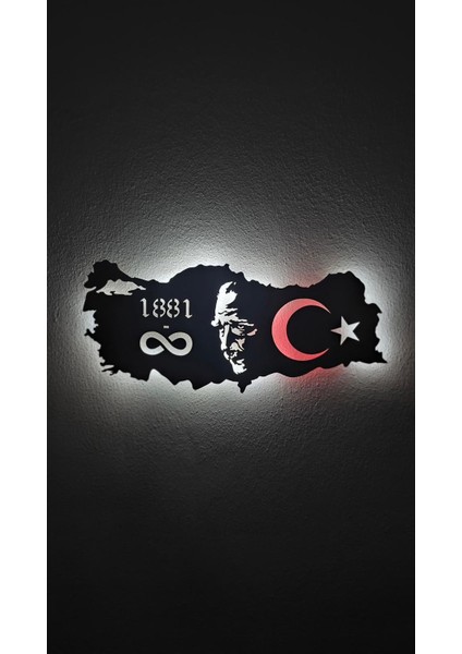 1881–∞ Atatürk Temalı Türkiye Haritası LED Işıklı Tablo – El Yapımı Lazer Kesim Dekoratif Hediye Lamba