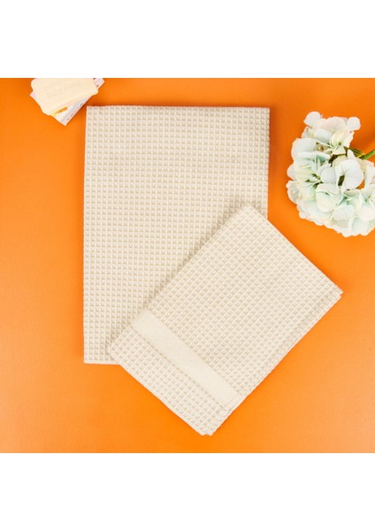 Soft Waffle 2'li Havlu Seti - Açık Bej - 60X110 cm + 40X60 cm