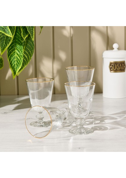 Pure Altın Yaldızlı 4'lü Ayaklı Su Bardağı Seti - 280 ml