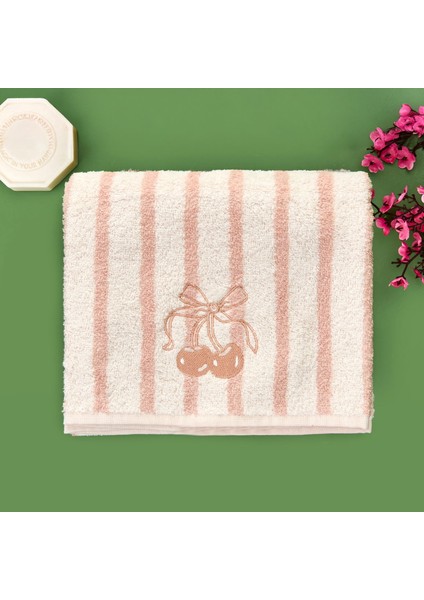 Soft Bemba Yüz Havlusu - Ekru / Pembe - 50X90 cm