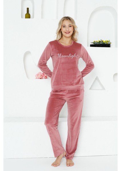 Kadife Kadın Pijama Takımı - Moonlight Ithal Kadife Pudra Cepli 2763UK modelleri
