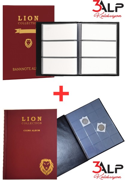 Lion Büyük Albüm SET-120 Li Kağıt Para ve 200 Lü Madeni Kapamalı Paralar Için Albüm (2’li Set)