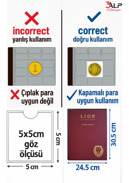 Lion Büyük Albüm SET-120 Li Kağıt Para ve 200 Lü Madeni Kapamalı Paralar Için Albüm (2’li Set) indirimleri