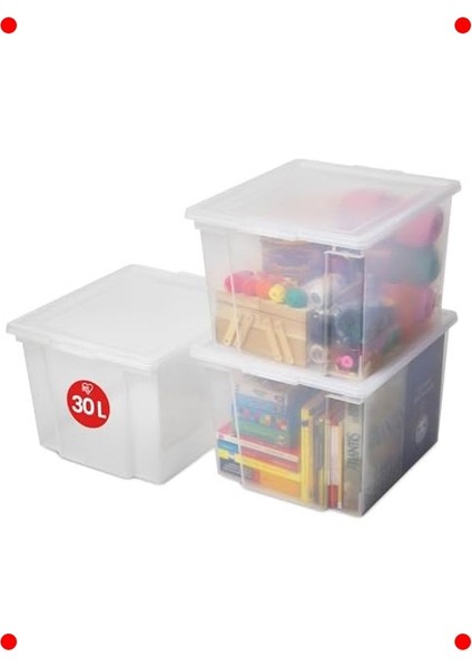 Şeffaf Istiflenebilir Saklama Kutusu Seti, 30L (3 Adet)
