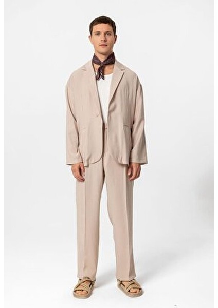 Bej Oversize Astarsız Erkek Blazer Ceket