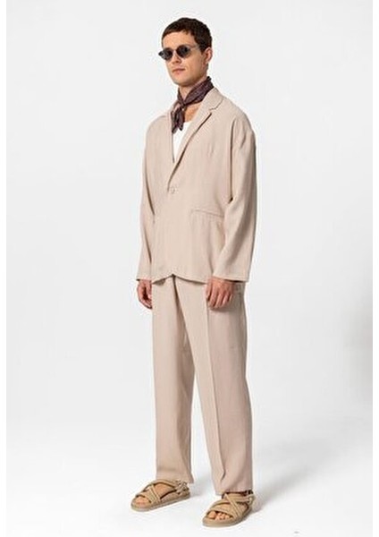 Bej Oversize Astarsız Erkek Blazer Ceket