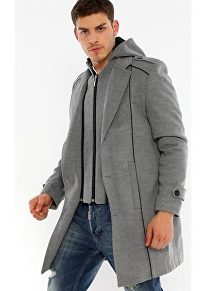 Erkek Palto Uzun Kollu Çizgili Tasarım %70 Yün 30 Polyester Midi Boy