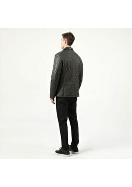 E-1012 Gummy Erkek Kaban Gerçek Deri Kısa Kol Uzun Kollarla Modern Stil