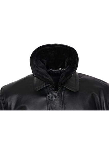 Kışlık Erkek Deri Kaban Siyah Renk Uzun Kol Yüksek Kalite El İşçiliği