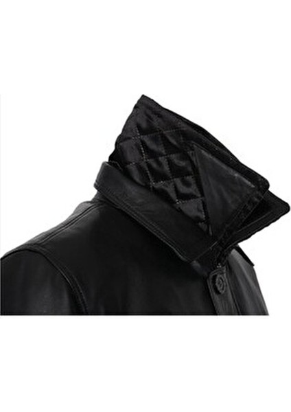 Kışlık Erkek Deri Kaban Siyah Renk Uzun Kol Yüksek Kalite El İşçiliği
