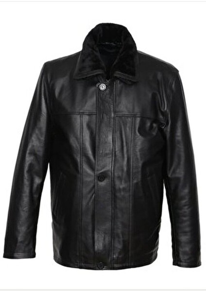Kışlık Erkek Deri Kaban Siyah Renk Uzun Kol Yüksek Kalite El İşçiliği