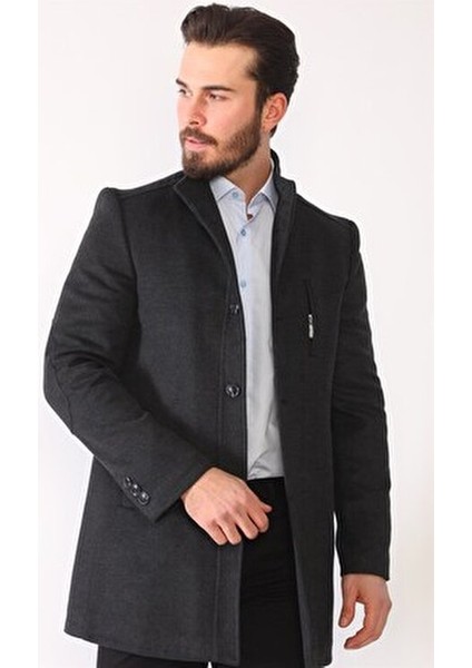 Erkek Palto %70 Yün %30 Polyester Uzun Kol Düz Desen Midi Boy