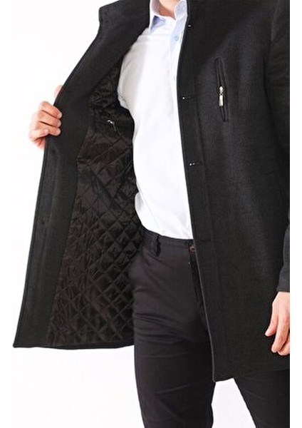 Erkek Palto %70 Yün %30 Polyester Uzun Kol Düz Desen Midi Boy